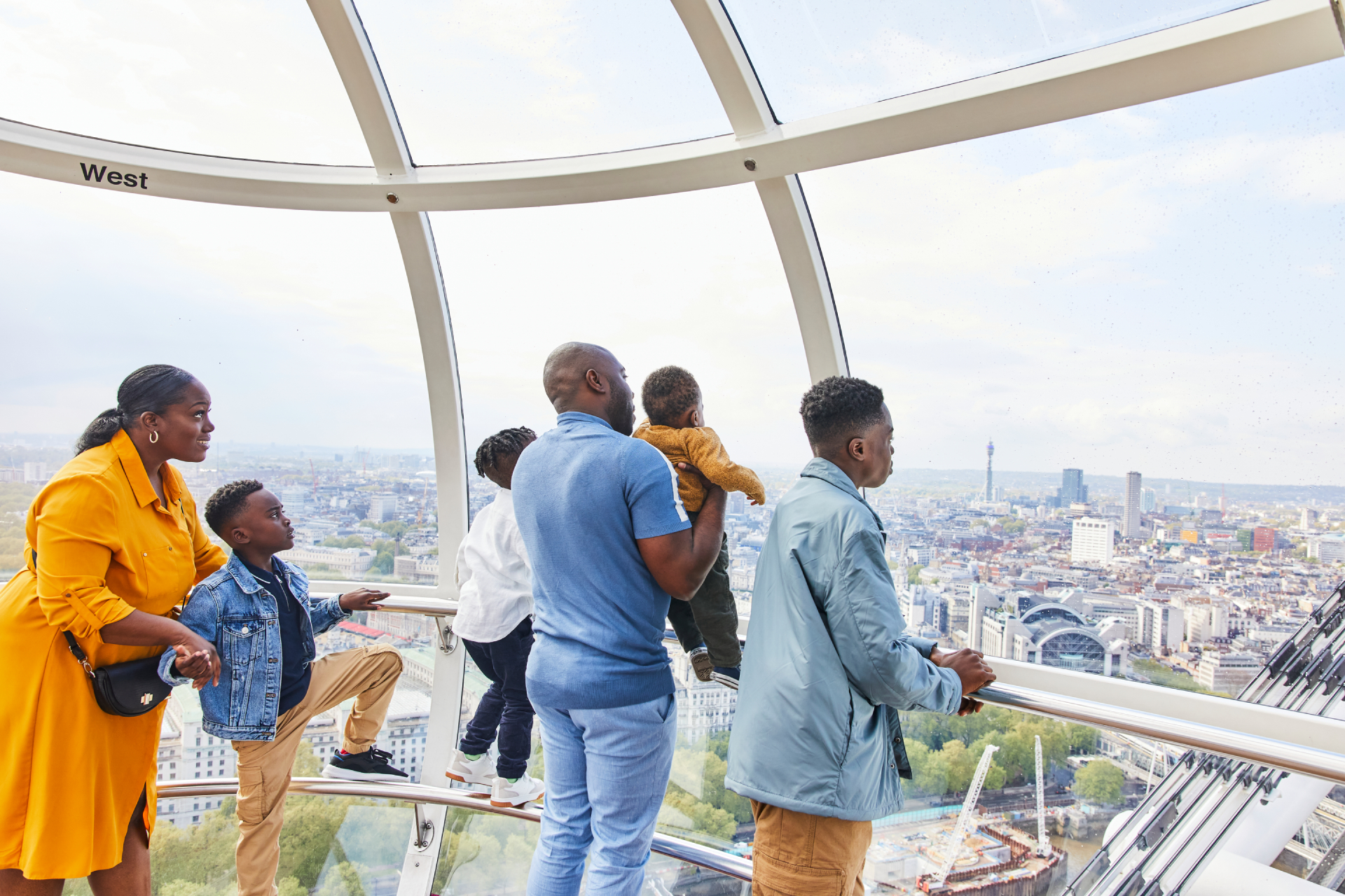 a family on a London weekend getaway at the London Eye.