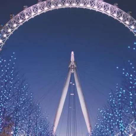 London Eye at night lit up white