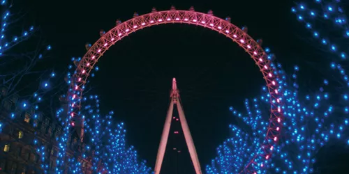 London Eye In Red Lights With Fairy Lights