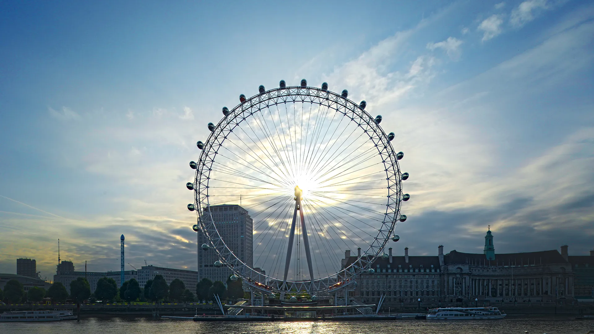 London Eye on Southbank with blue skies