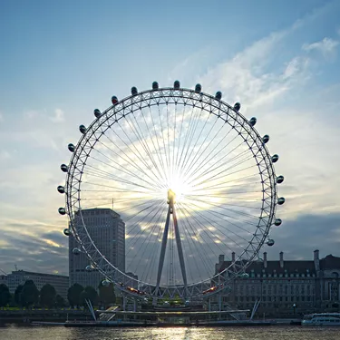 London Eye on Southbank with blue skies