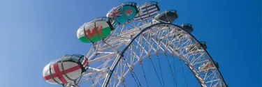 London Eye pods wrapped in Rugby team flags