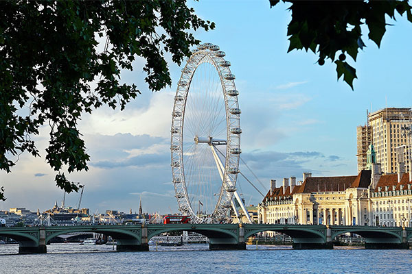 London Eye By River Thames With Leaves