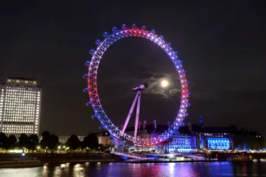 London Eye lit up red white and blue