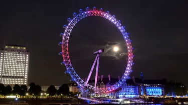 London Eye lit up red white and blue