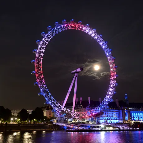 London Eye lit up red white and blue