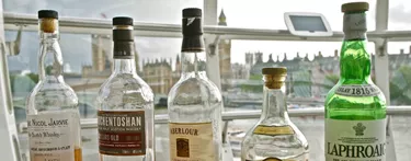 Different types of whisky in front of london eye