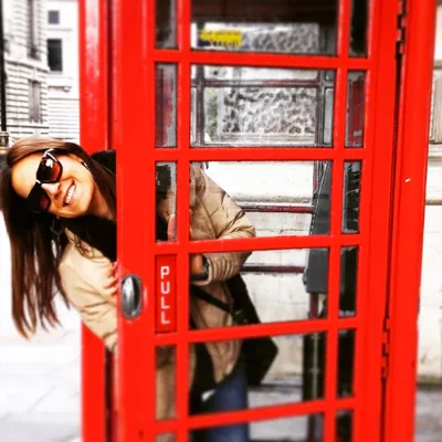 Lady in a London phone booth