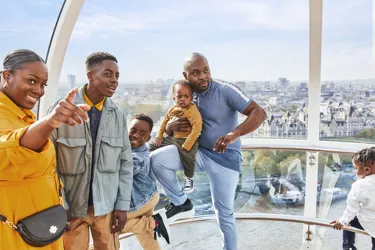 A happy family enjoying a skyline view, planning memorable family days out in London