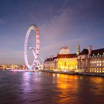London Eye sunset next to county hall