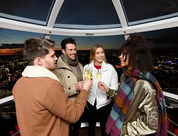 Friends having champagne on pod