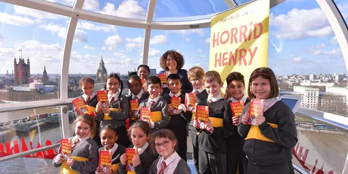 Children celebrating Horrid Henry on London Eye