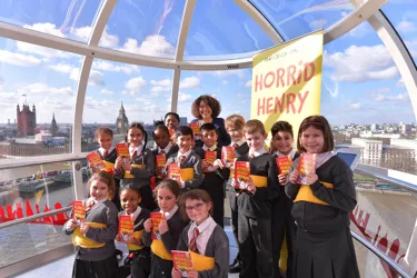 Children celebrating Horrid Henry on London Eye