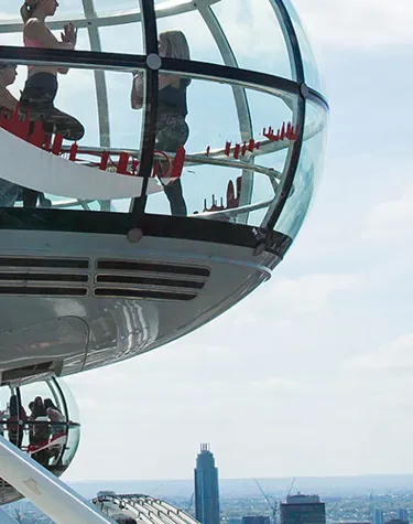 group of people in pod london eye doing yoga