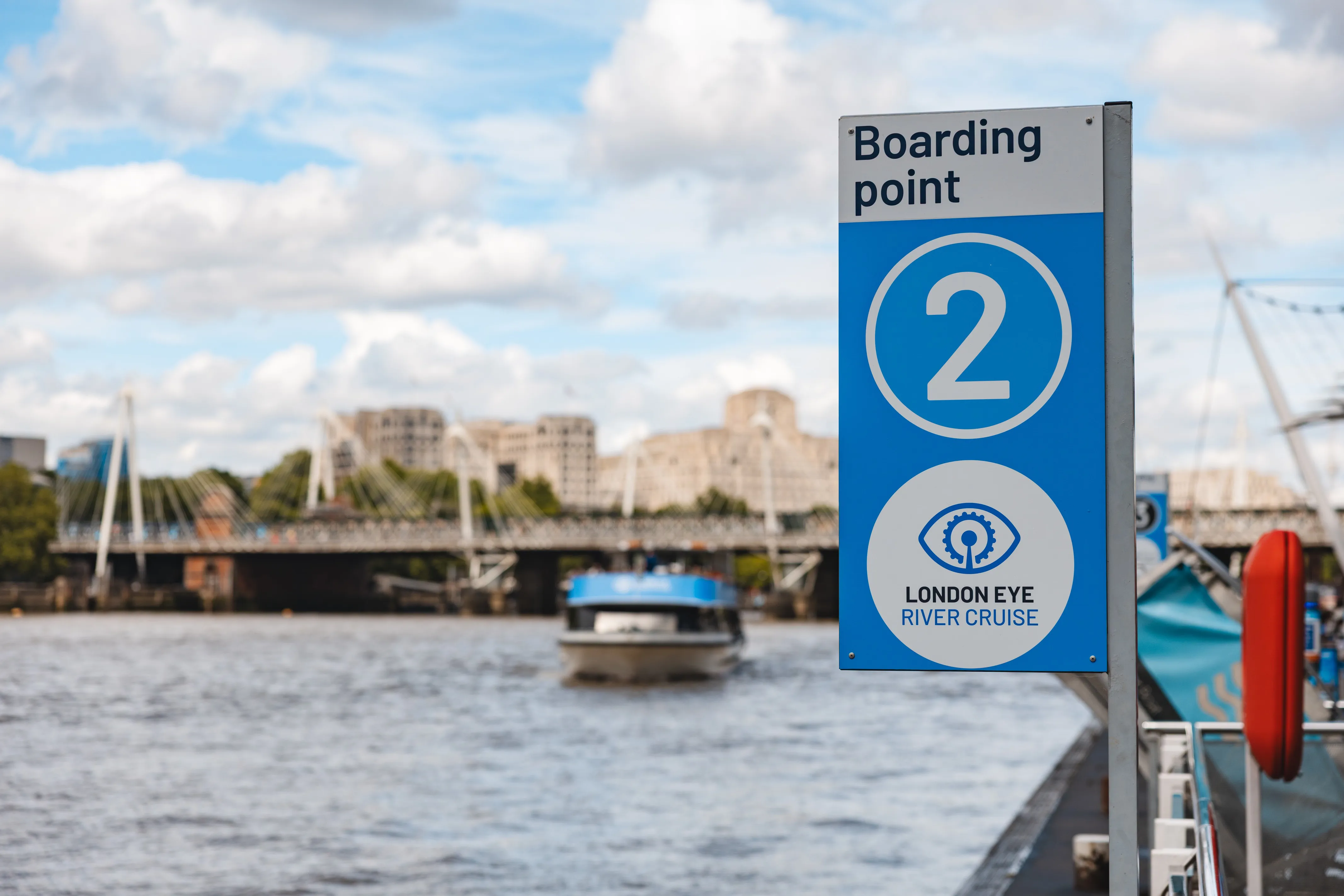 London Eye River Cruise boarding point with the Thames in the background