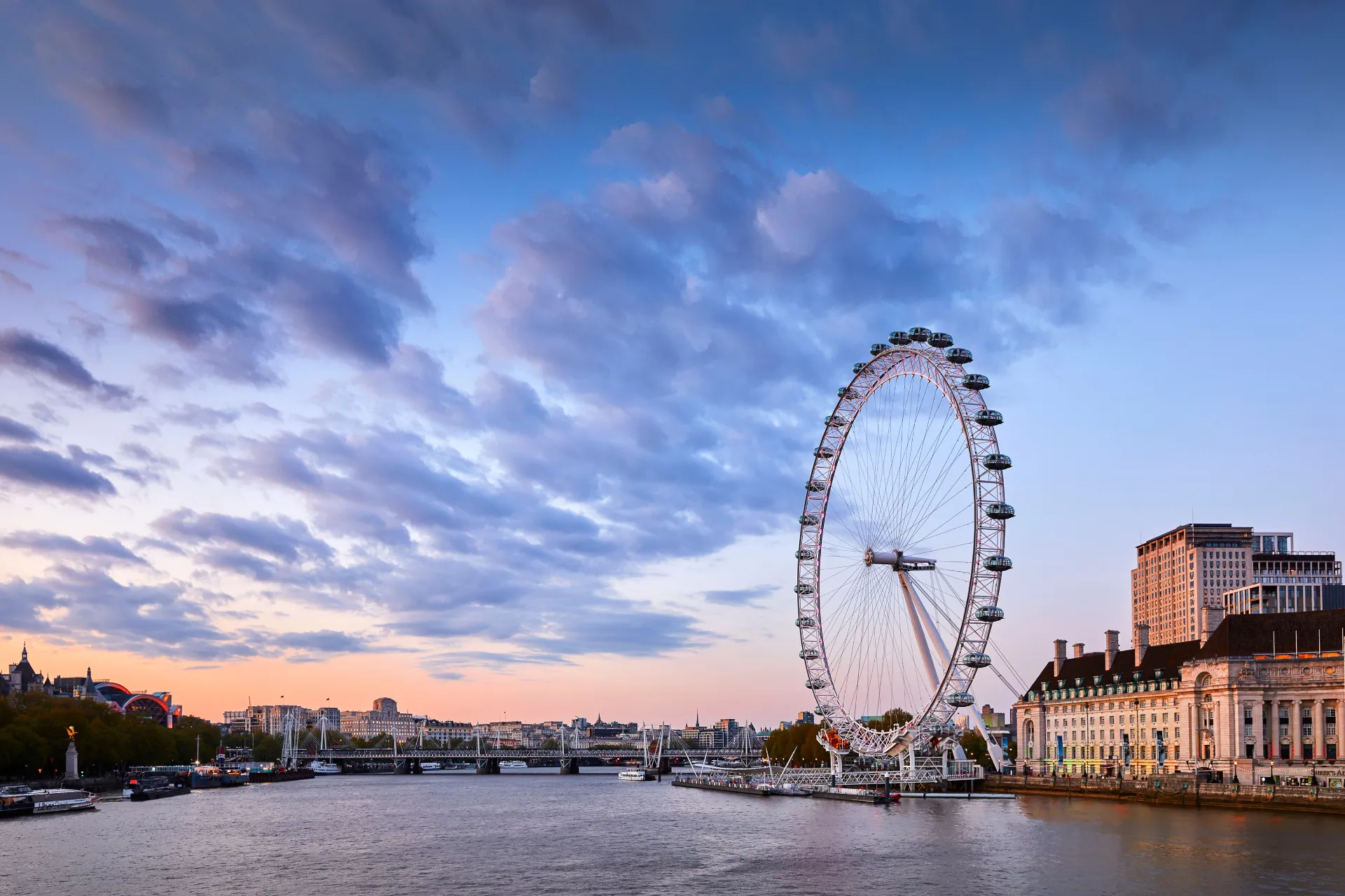 a picture of the London Eye and cruise boat.