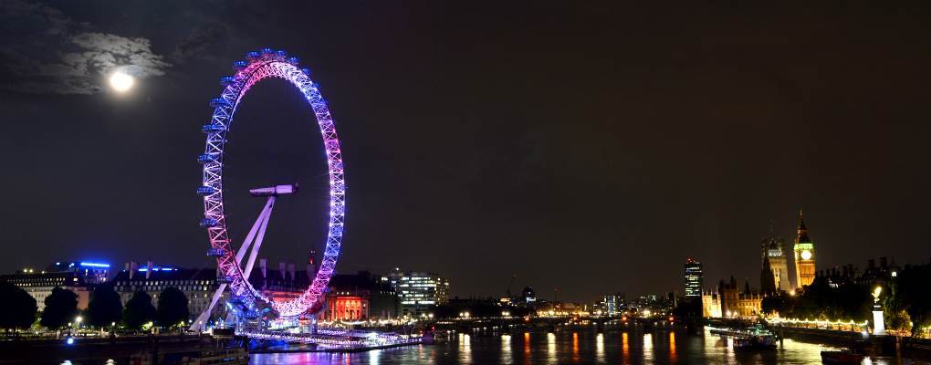 London Eye lit up red white and blue