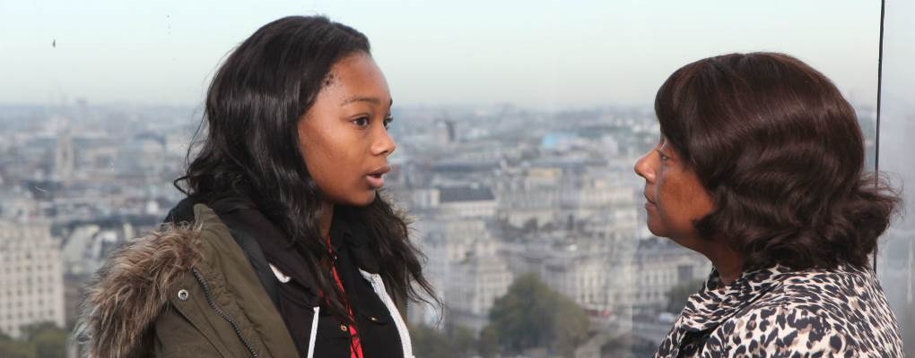 Two women on London Eye celebrating International Day Of the Girl