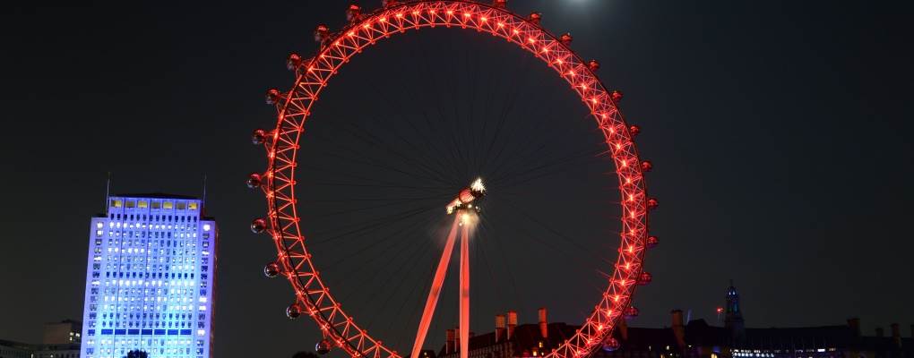 London Eye lit up red at night