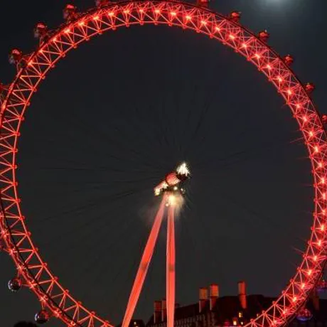 London Eye lit up red at night